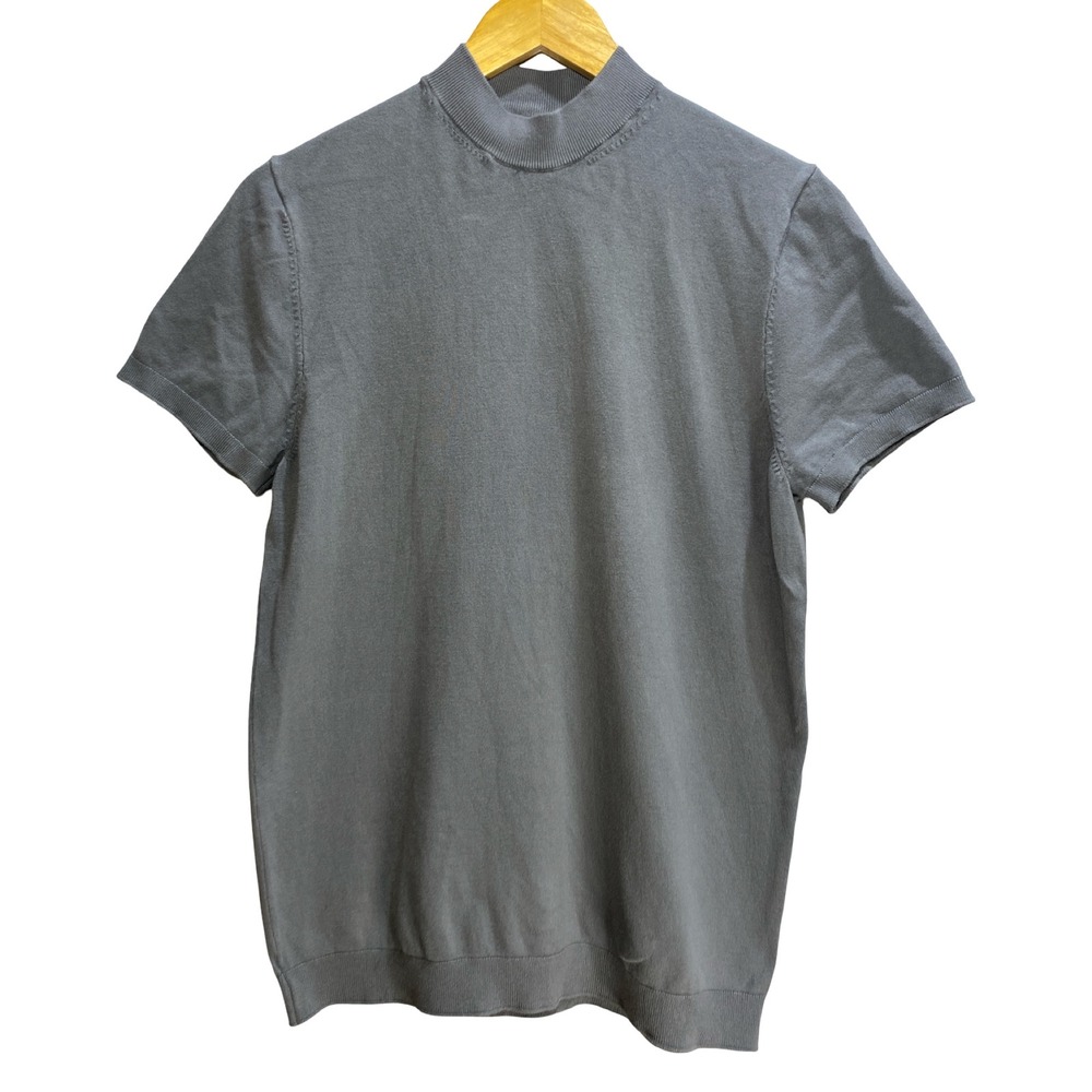 Zara Ribbed‎ Mock Neck Knit Top L Green Gray  Fitted Minimalist Classic Layer